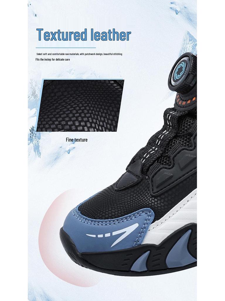 Boys' Winter Sneakers: Velvet-Lined, Rotating Buckle, Cotton Basketball Shoes for Big Kids