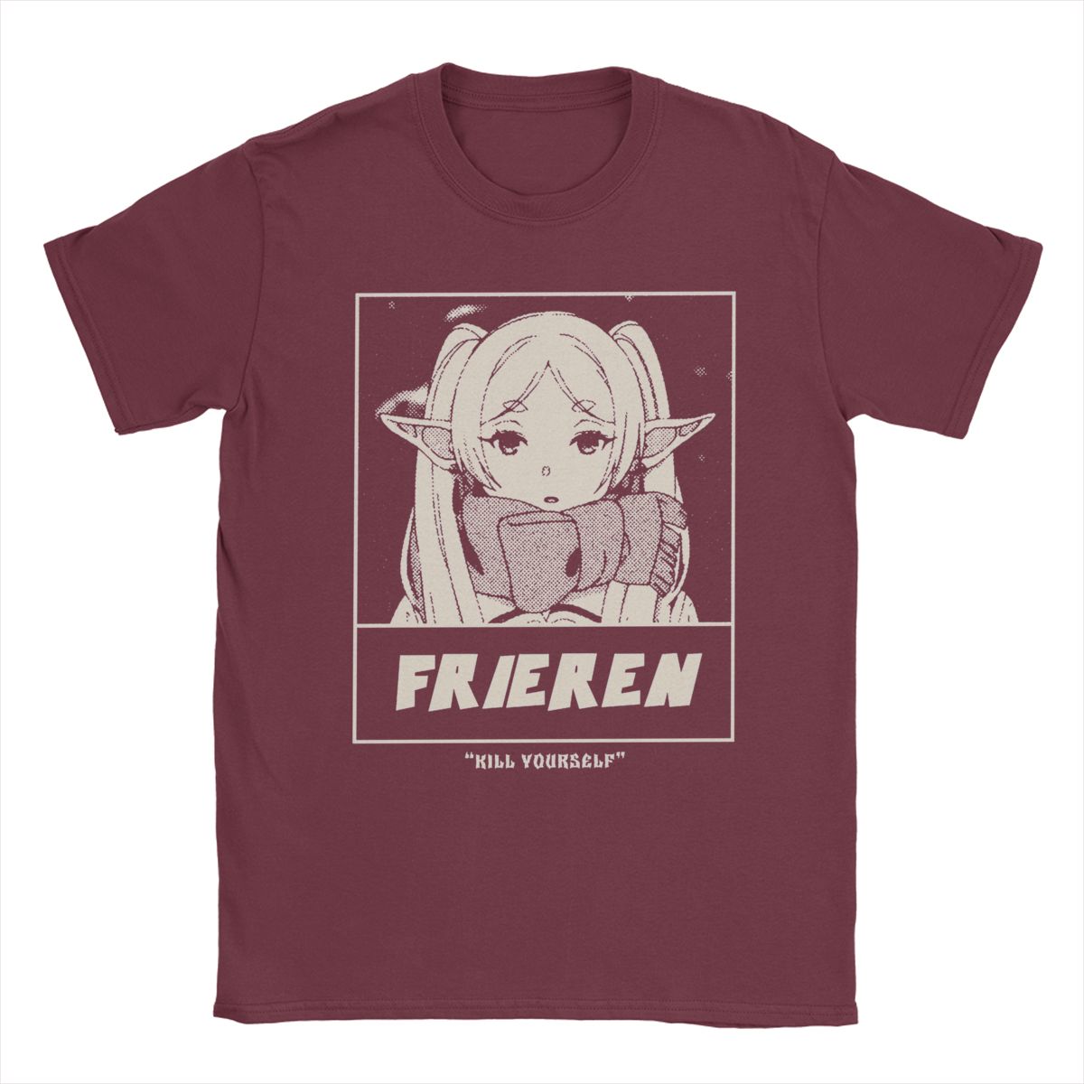 

Винтажные футболки Frieren для мужчин с круглым вырезом, 100% хлопок, футболки с коротким рукавом в стиле аниме, новые топы XXXXXL бордовый
