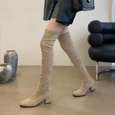 2025 Square Heel Skinny Legs Over Knee Long Boots High Heel Autumn and Winter Elastic Skinny Women's Boots Socks Boots