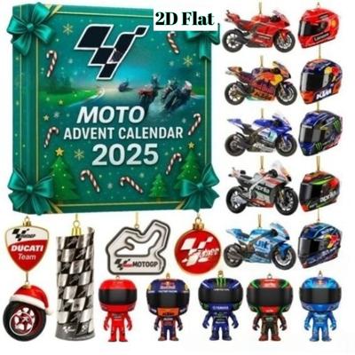 Motocross Adventskalender 2025, 24 Tage Weihnachts-Countdown mit Mini-Dirtbikes, Rennfahrerfiguren, Ausrüstungsanhängern, Ornamenten, 2D Acryl-Motorraddeko