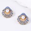 Light luxury fashion simple temperament alloy full diamond imitation pearl shell stud earrings niche high-end design sense women