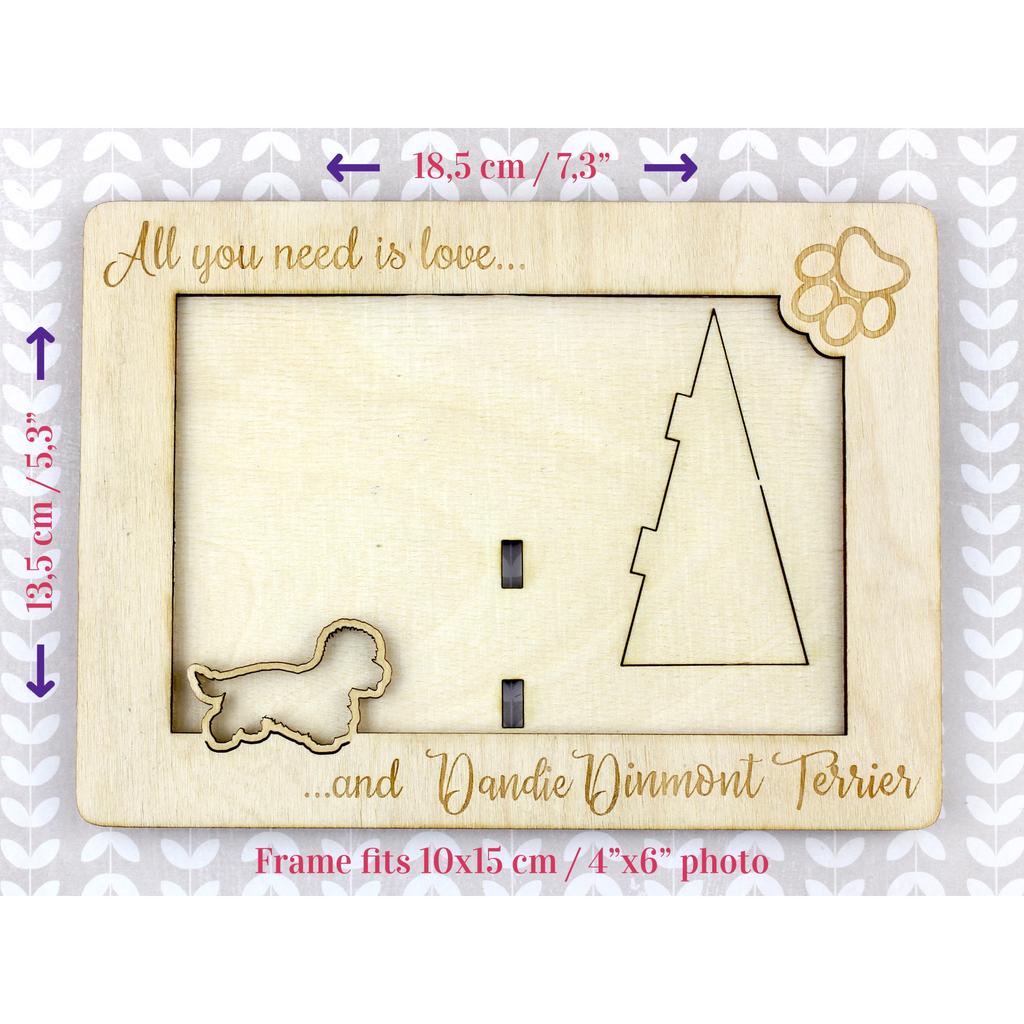 Dandie Dinmont Terrier, Hindlee Terrier - Photo frame, engraved wooden frame, a lovely gadget for the dog lover by Art-Dog