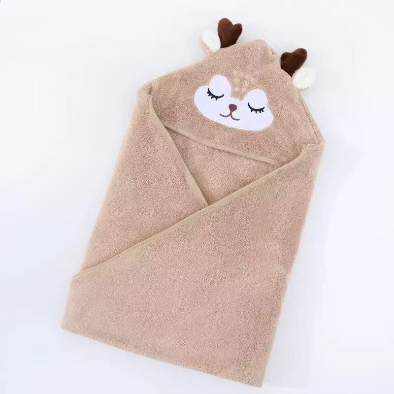 Children's Quick-Drying Coral Fleece Hooded Bathrobe Cloak Towel