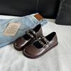 2025 New French Retro Mary Jane Shoes Women's Flat Bottom One-word Buckle with Shallow Mouth Evening Shoes Patent Leather Temperament Single Shoes