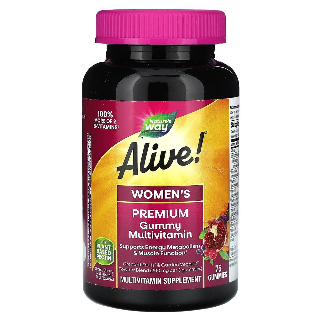 Nature's Way, Alive! Women's premium gummy multivitamins, grape, cherry and blueberry acai flavors, 75 gummies