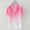 Short-sleeved Shirt Linen Cool Breathable Comfortable Gradient Blue Hawaiian Beach Men's Cardigan Shirt