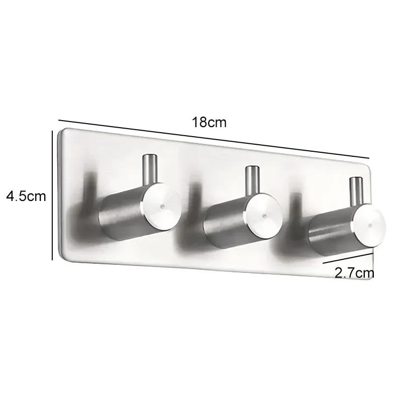 New Coat Towel Door Hooks Bathroom Hanger Wall Hook 304 Stainless Steel 2/3/4/5/6 Holder Row Adhesive Clothes Storage Robe