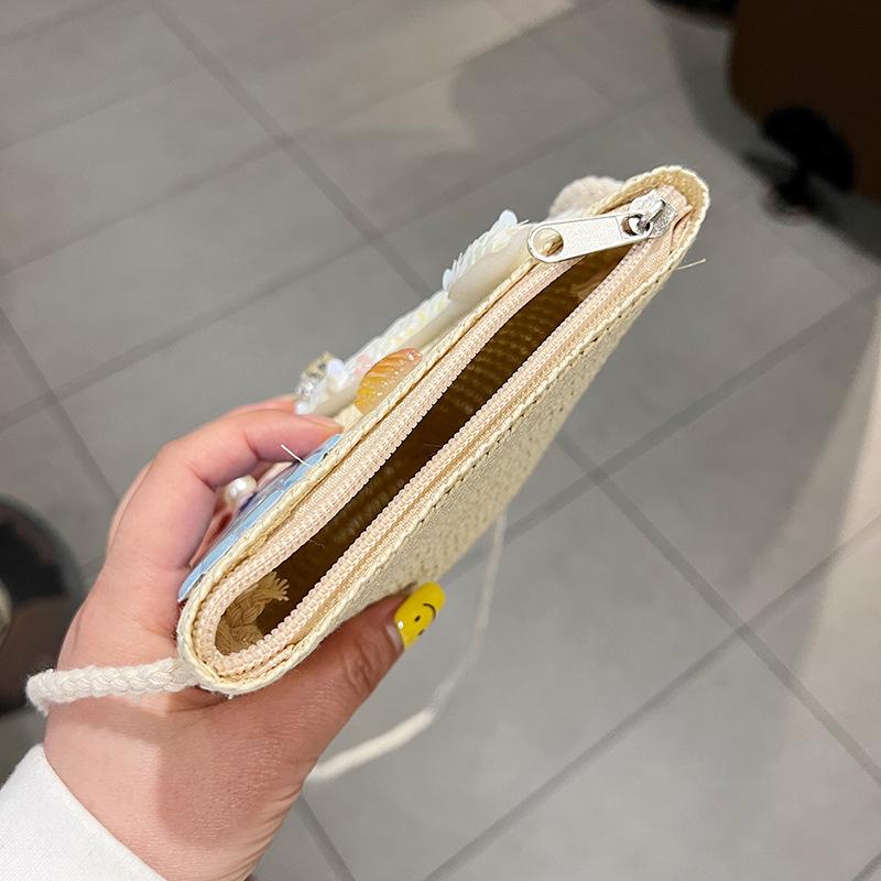 Children‘s Cute Crossbody Bag Rattan Straw Shoulder Bag Boho Beach Woven Handbag Purse Leather Messenger Bag