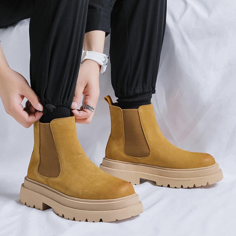 England style mens fashion chelsea boots cow suede leather shoes cowboy platform boot party banquet dress ankle botas masculinas