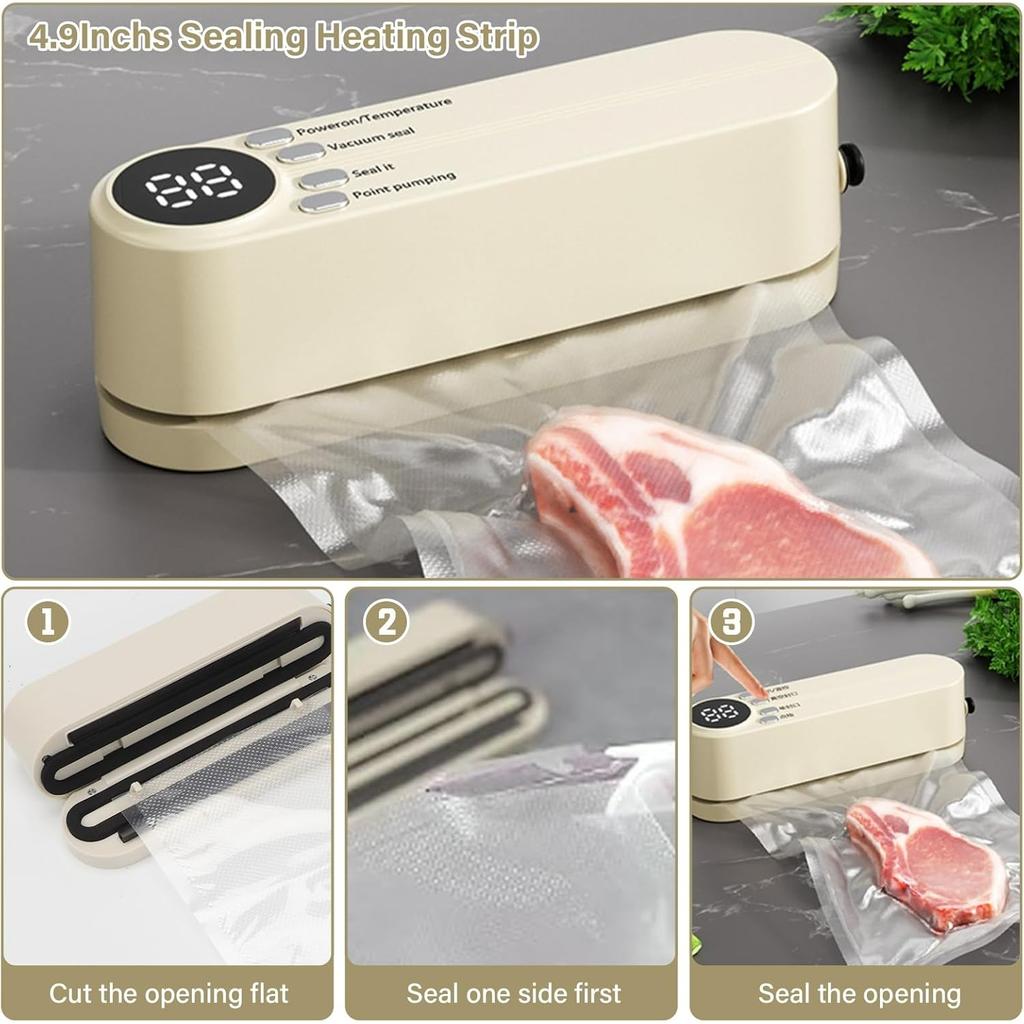 Food Storage Vacuum Sealer Machine,3 in 1 Mini Cordless Rechargeable Food Sealer for Dry/Moist Food Storage,4 Snack Bags,1 Storage Bag,Inflation Pump
