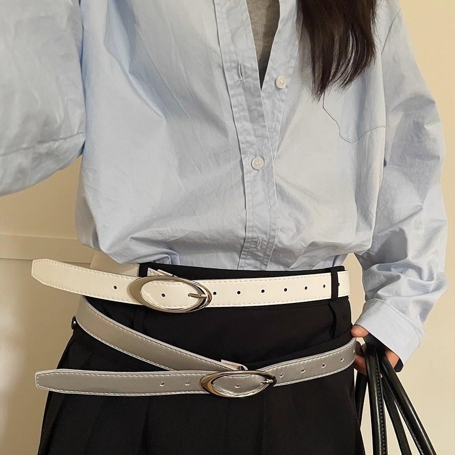 Modischer Damen Gürtel im koreanischen Stil mit unregelmäßiger ovaler Metallschnalle für Kleider und Hosen
