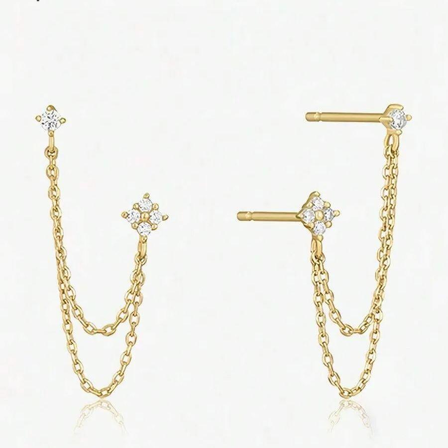 

Zircon Chain Dangle Earrings Floral - Shaped Dangle Stud Earrings Elegant Minimalist Style Gold Color Chain Daily Accessorizing