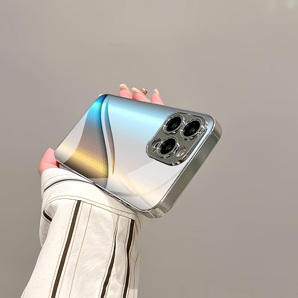 Gradient blue light electroplated silver glass phone case suitable for iPhone 17 16 15 14 13 12 11Pro/Max/Plus scratch resistant