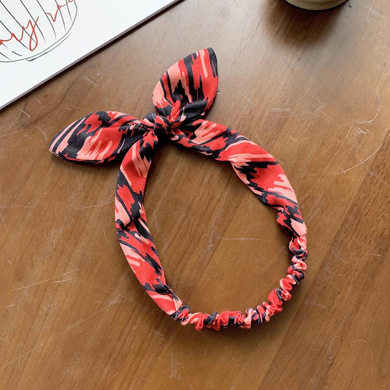 Retro Plaid Knotted Hairband Satin Contrast Stitching Rabbit Ears Unisex Hairband New Style