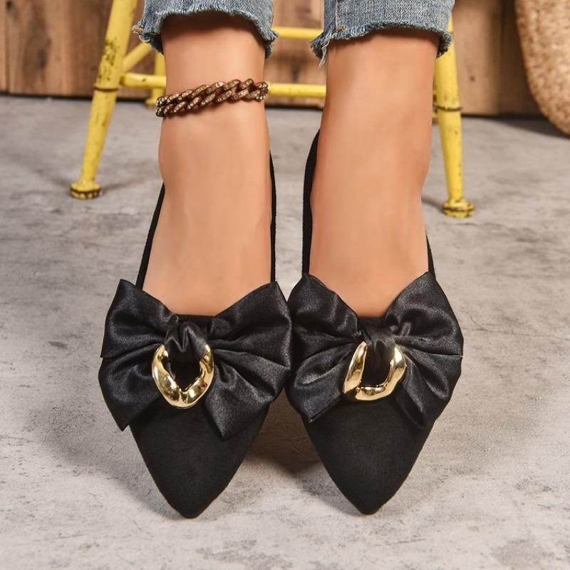 

Модная женская обувь на плоской подошве 2025 Слипоны Уличные Туфли-лодочки с острым носком Неглубокие С бантом Мягкая подошва Большой размер Удобная Повседневная обувь для ходьбы 36 чёрный