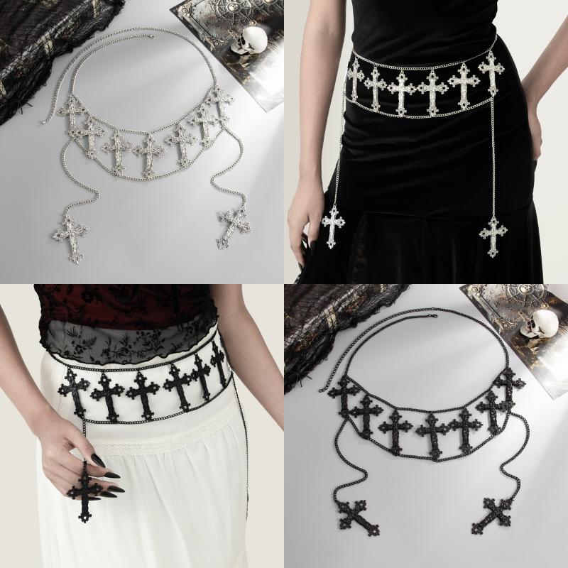 Women'S Multi-Layer Cross Tassels Pendant Decoration Waist Chain Y2K Gothic Style Halloween  Body Chain Accessory Gift