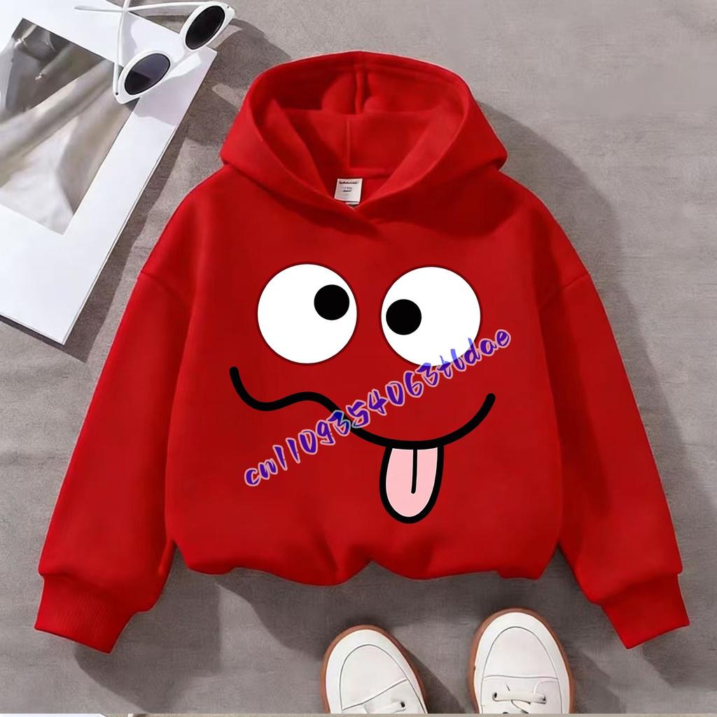 Funny Tongue Out Face Print Kids Hoodie Unisex Boys Girls Casual Pullover Sweatshirt Autumn Winter Children Hooded Tops