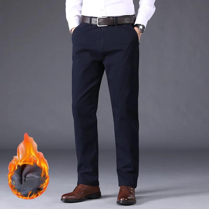 Men Fleece Dress Casual Pants 2025 Autumn Winter Men Classic Business Straight Warm Suit Pants Male Grey Casual Trousers