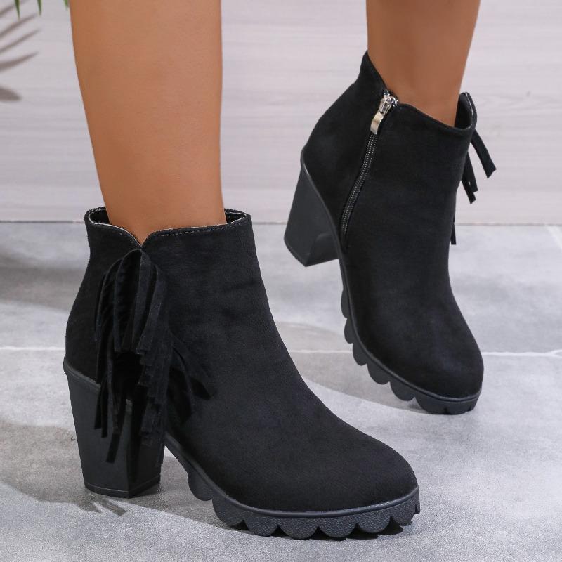 2024 Winter Women Boots Sexy Fashion Boots Pattern Chunky High Heels Women Boots  Female Round Toe Comfortable Shoes for Women