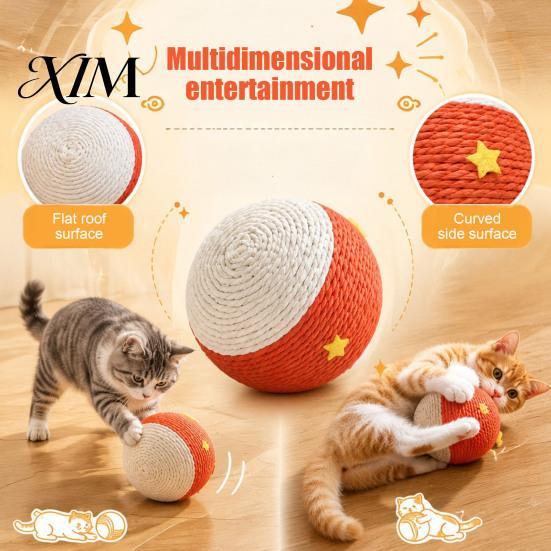 Natural Material Pet Toy Cat Scratching Ball, Drum Shaped Paper Rope Interactive Floor Rolling for Cats Ball Indoor To Scratch, Pat, Bite Durable