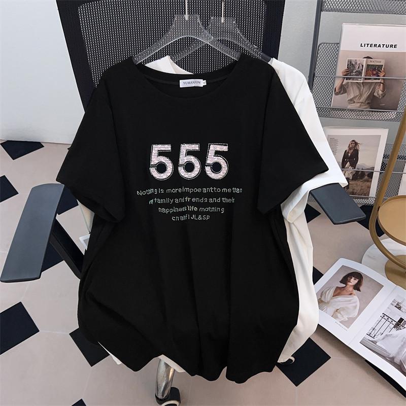 Women s Plus Size Short-Sleeve Loose Mid-Length Slimming T-Shirt 7XL
