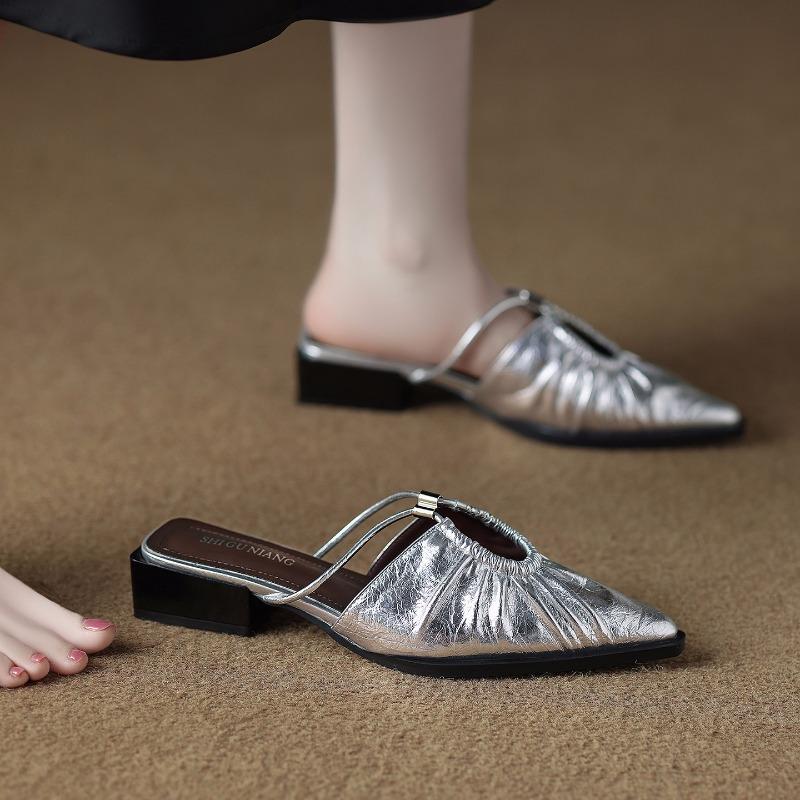 Fashion New Fashion Low Heel Shoes for Women Baotou Slippers Solid Square Toe Summer Fashion Hot Sale Women's Slippers Versatile Style