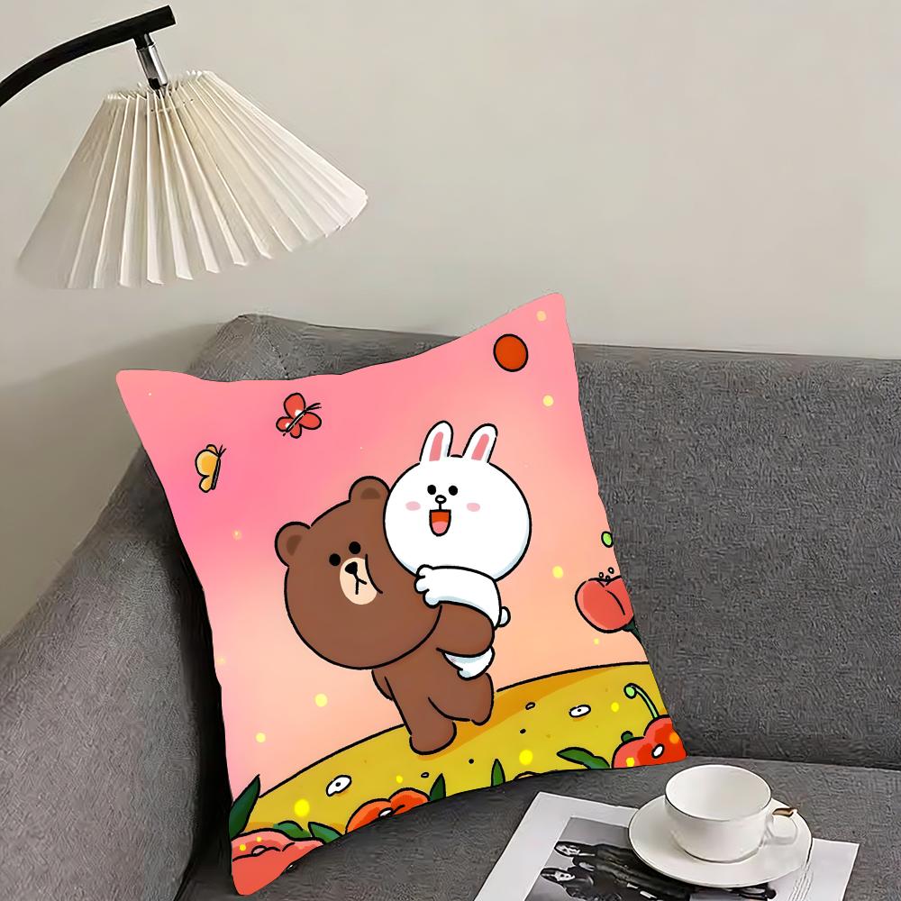 B-Brown Bearr And Cony Cute Cushion Cover Pillowcase Ultra Soft Skin Friendly Fabric Cloud Like Comfort & Concealed Zipper