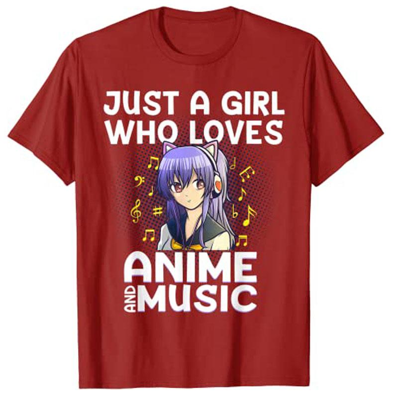 

Cartoon Art for Women Teen Girls Anime Merch Music Unisexga Lover TShirt Just A Girl Who Love Anime Graphic Tee Graphic Tops Gift S