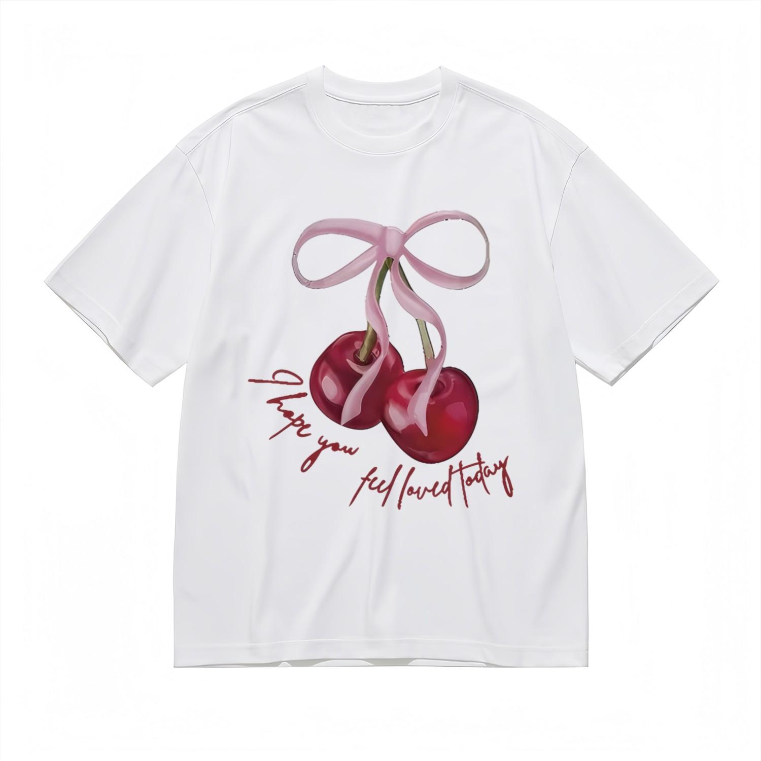 Comfortable Breathable Classic T-Shirt Sweet Cherry Bow Design Tee XXL