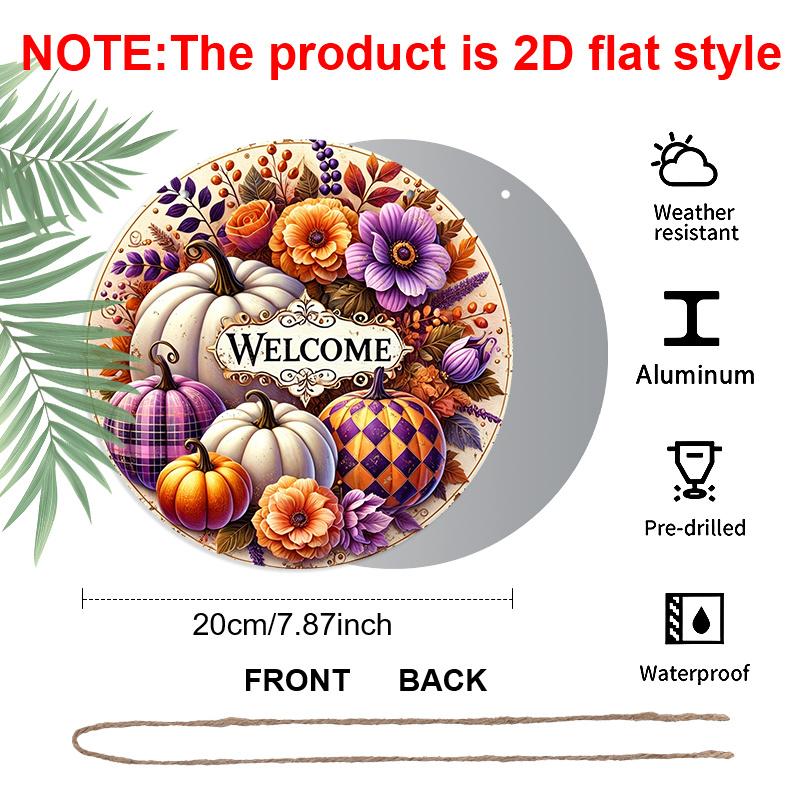 2D Flat Printing, 1pc Aluminum Pumpkin Decorative Plate, Suitable for Thanksgiving Decor, Applicable for Bedroom, Kitchen, Garden, Garage, Park