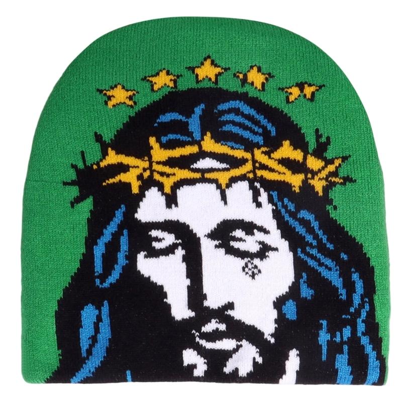 

Elastic Knit Hat Stretchy Jacquard Skiing Hat Pullover Beanies Whimsical Photo Props Outdoor Head Wrap for Halloween зелений