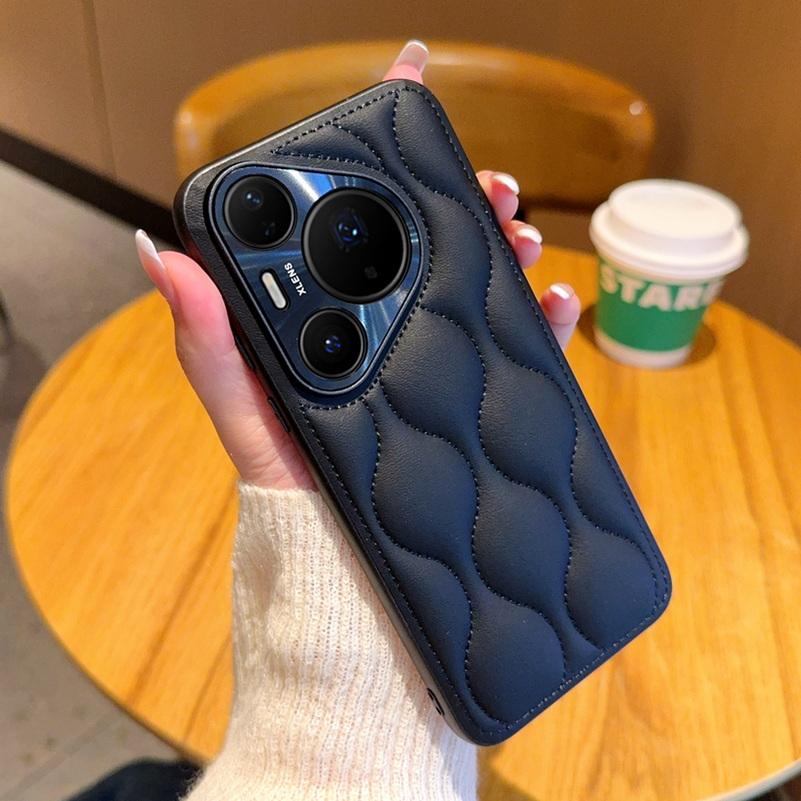 Small Fragrance Leather Grain Lens Full coverage Protection Case For Huawei Pura80 Ultra Pura 80 Pro 70 Mate 70 Pro + 60 Cover