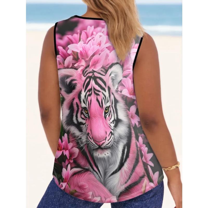 Summer Women's Sleeveless Vest Creative Animal Pattern Color Printing Comfortable Soft Oversized Fashionable Versatile Vest