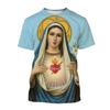 Camiseta Mãe de Deus Virgem Maria Moda Masculina Manga Curta Estampa 3D Camiseta Cristã Tendência Casual Verão Tops Confortáveis