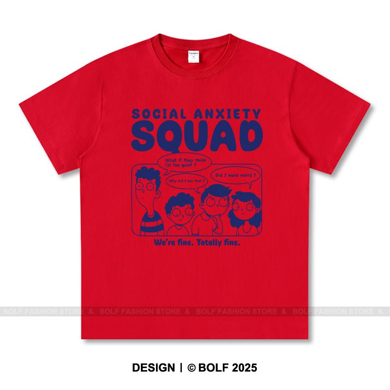 Women's Social Anxiety Squad Printed T-Shirt 100% Cotton Oversized Relatable Graphic Tees for Men Summer Tops Mood Streetwear