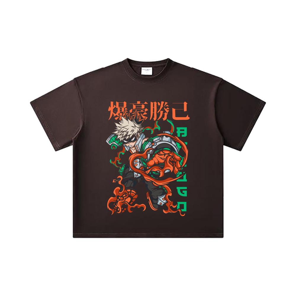 260 GSM Double Yarn 32 Count 100% Cotton My Hero Academia V14 Bakugo Print Unisex Heavy Cotton T Shirt