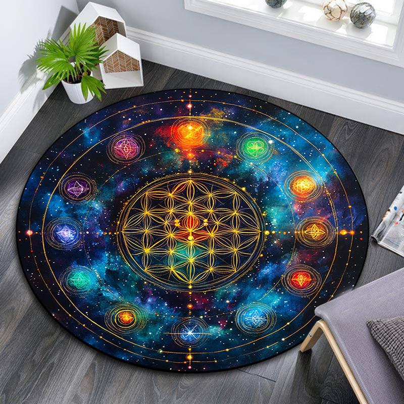 Chakra Round Area Rug,Carpet Rug for Living Room Bedroom Sofa Playroom Decor,Non-slip Floor Mat