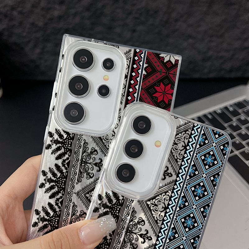 Camlet Laser Case For Samsung Galaxy S24 FE S25 S24 S23 Ultra Plus A55 A56 A54 A25 A15 A16 A34 Vintage Totem Pattern Phone Cover