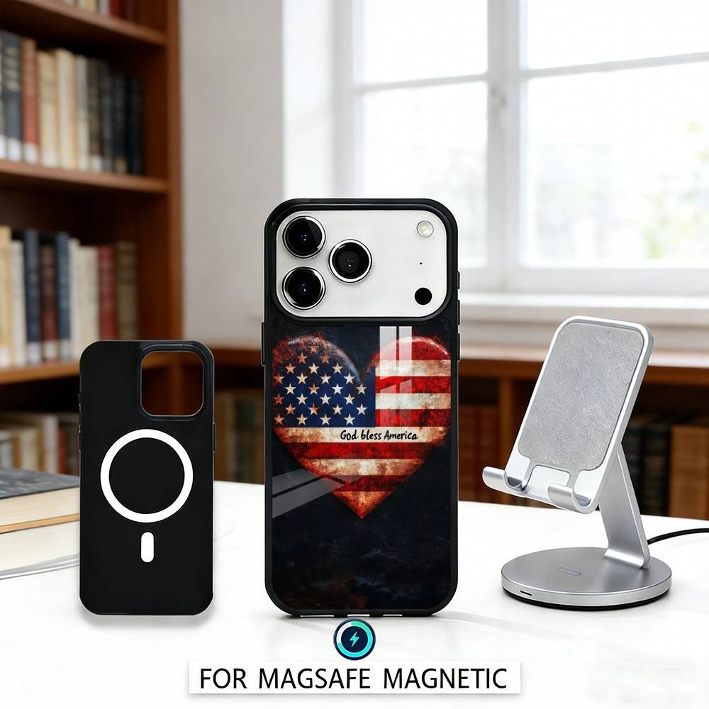 A-America USA Flag Phone Case Magnetic For iPhone17 16 15 14 13 12 Pro Max For Magsafe Wireless Charging Cover