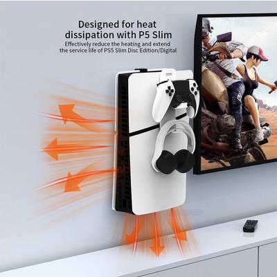 Pro PS5 Slim držák nástěnný konzolový stojan se 2 náhlavní soupravou ovladače Úložný držák pro montáž na stěnu pro PlayStation 5 Slim