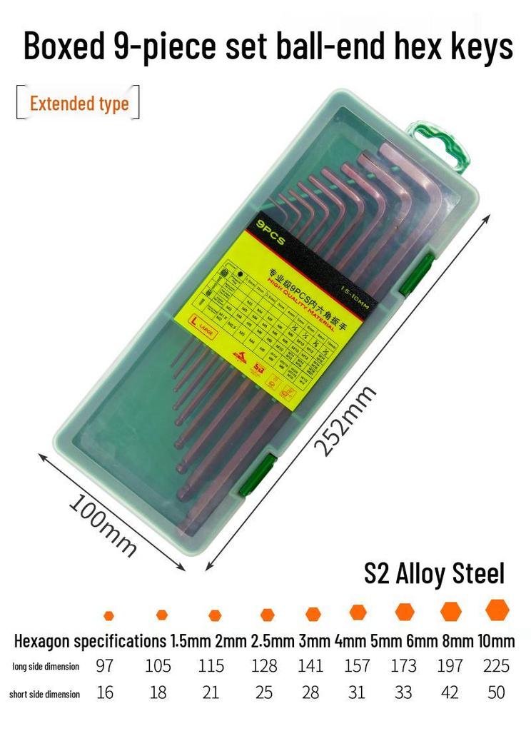 Industrial Color Hex Wrench Set: Chrome Vanadium Ball Head, Torx, Phillips, Star, Medium-Long, Foldable, Multi-Purpose.