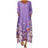 Womens Long Sleeve Floral Print O Neck Long Sleeve Irregular Loose Splice Maxi Dresses