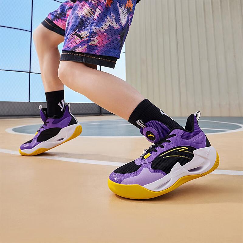 Anta Kids Wind Tunnel Comfortable Versatile Shock Absorption Low Top Basketball Shoes Kids Basketball Shoes Purple A312421104-6
