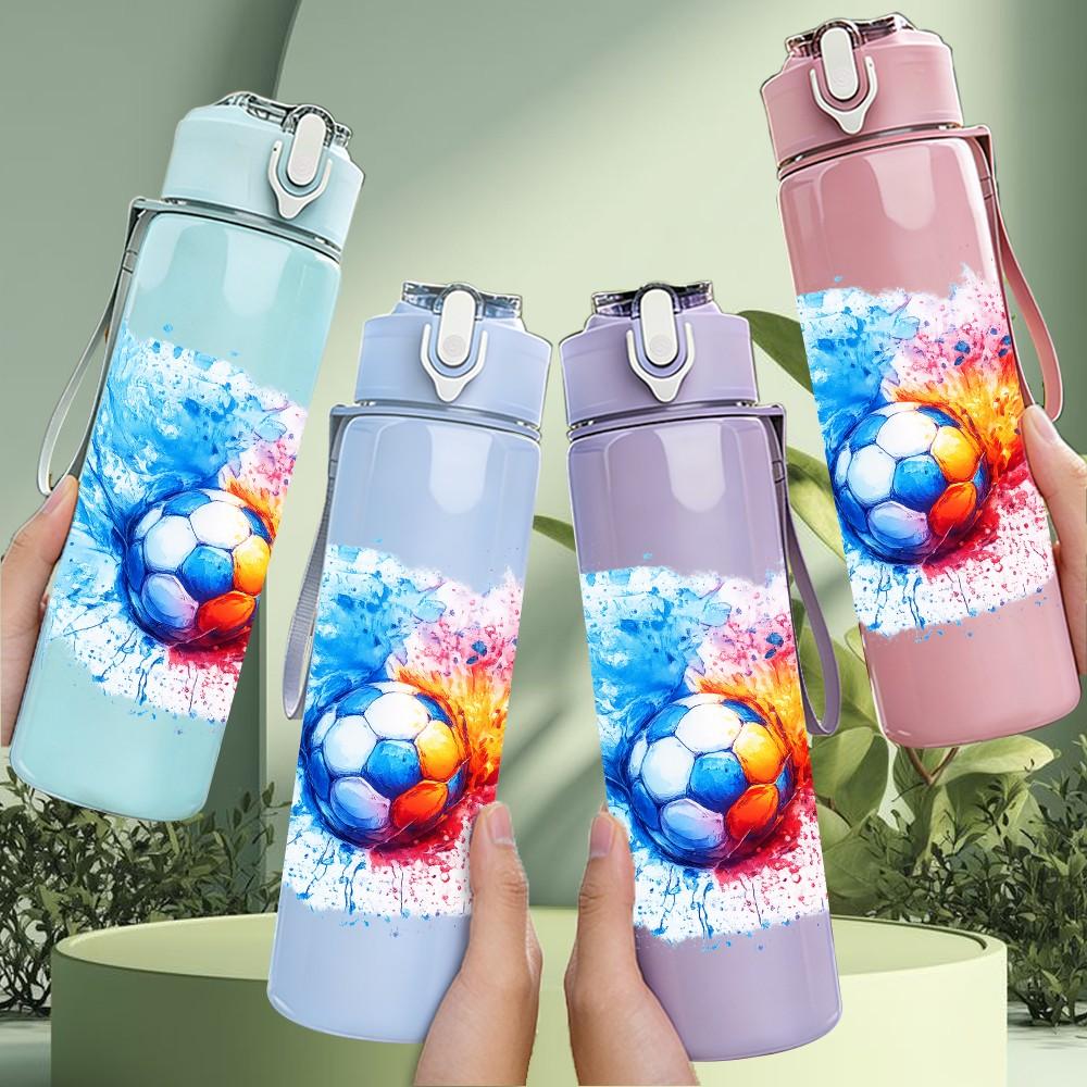 1PC Multicolor Splash Soccer Ball Print 750ml Color Plastic Sports Water Bottle Leakproof Flip Straw Lid Suitable for Sports Office Home Use