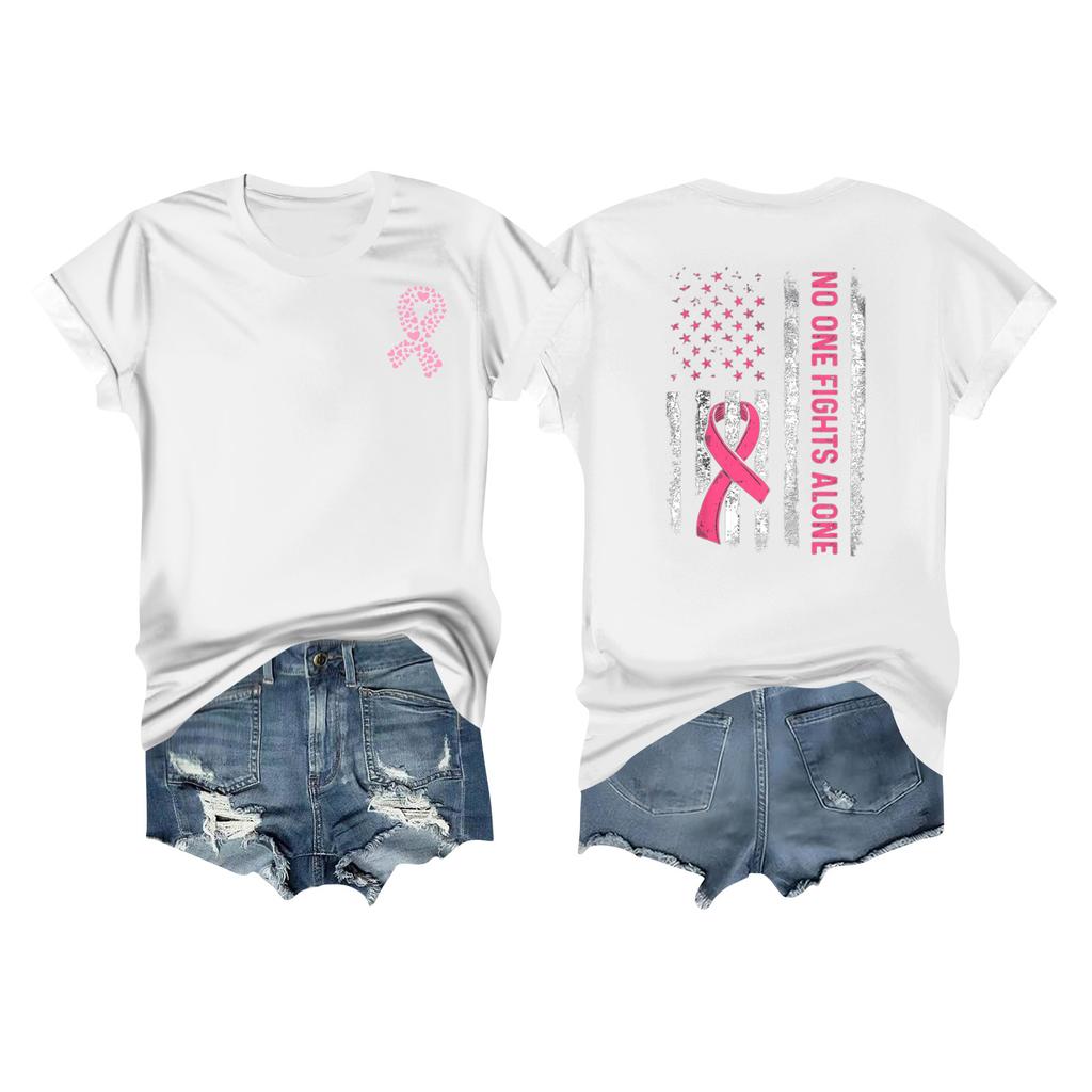 Women's Breast Ribbon Printed Casual Short Sleeve