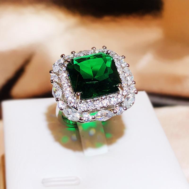 Zircon Square Open Ring, Personality Versatile Luxury Index Finger Ring, Light Luxury Niche Temperament Women