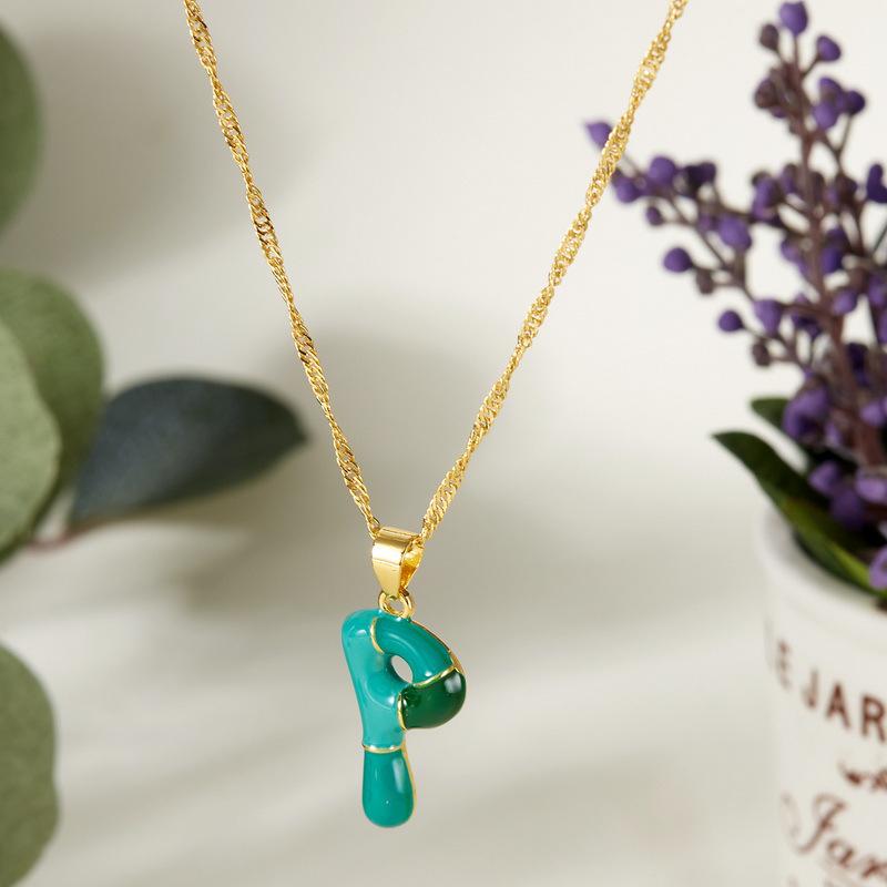 Colorful Bubble Initial Pendant Necklace - 26 Letter Clavicle Chain Jewelry