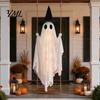 Dekoratives Gespenst für Veranda Leuchtende Halloween Hängeschaukel mit Hexenhut, Fernbedienung Einstellbare Gruselige Ornamente Helligkeit,