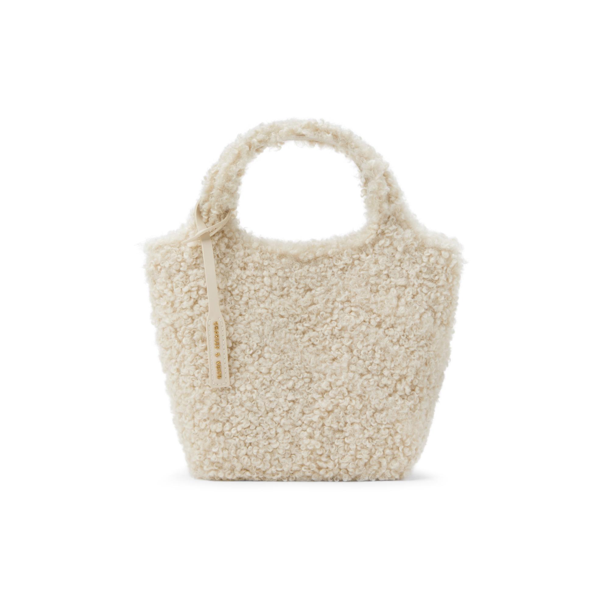 

New CHARLES&KEITH Sherpa Tote Bag, Shopping Bag, Shoulder Bag, Handbag Small Women s Beige/Noir Black CK2-51220011-1 13*8*18CM