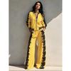 Women Lace Splicing Two Piece Set Zipper Baseball Jacket + Wide Leg Pants Casual Long Sleeve Tracksuit Ladies Outfit